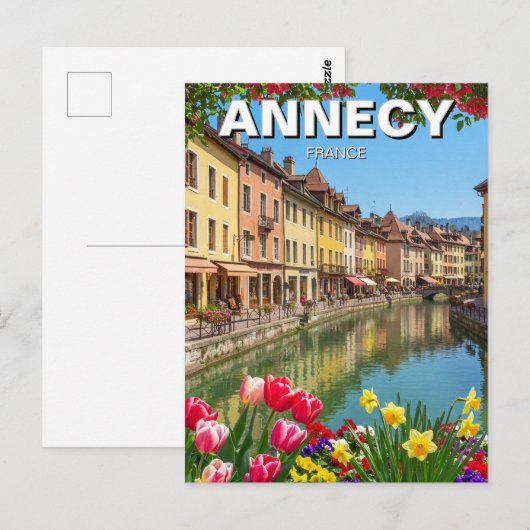 Annecy France Bloemen Reizen Briefkaart (Voorkant / Achterkant)