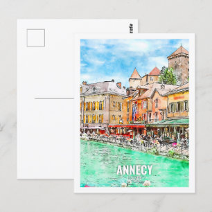 Annecy France Travel Place Waterverf Briefkaart