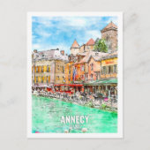 Annecy France Travel Place Waterverf Briefkaart (Voorkant)