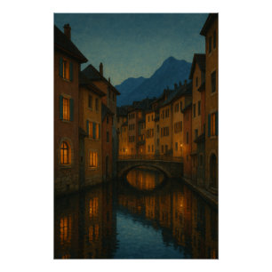 Annecy, Frankrijk bij blauwe uur reizen Perfect Poster