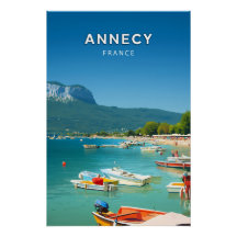 Annecy, Frankrijk, Poster in retro-chic stijl