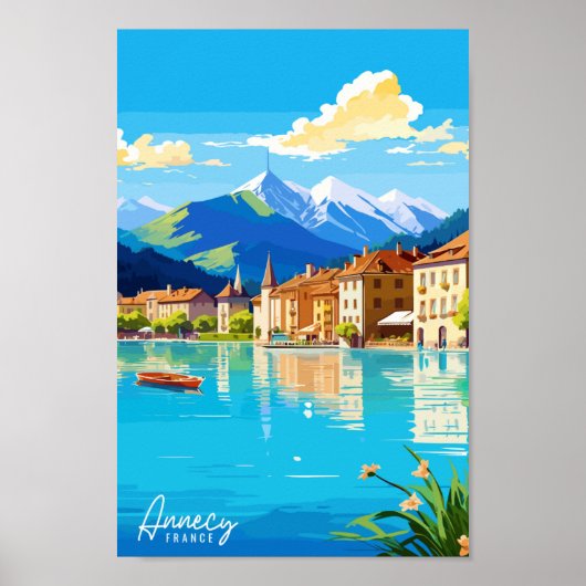 Annecy Frankrijk vintage reisplaats illustratie Poster (Voorkant)