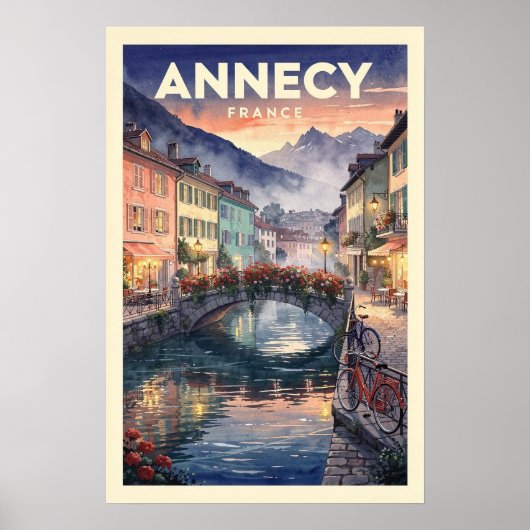Annecy Frankrijk Vintage Reizen Poster (Voorkant)