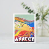 Annecy kustlijn, meisje op een strand,  briefkaart (Staand voorkant)
