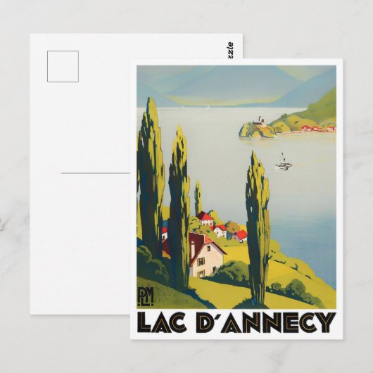 Annecy Lake Frankrijk — vintage-reis Briefkaart (Voorkant / Achterkant)