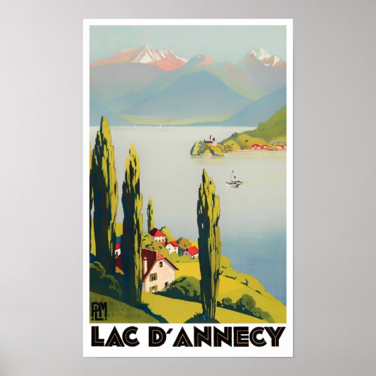 Annecy Lake Frankrijk — vintage-reis Poster (Voorkant)