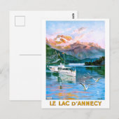 Annecy-meer, zeilschip, Frankrijk, vintage-reis Briefkaart (Voorkant / Achterkant)