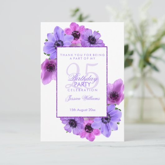  annemonen Floral 25th Birthday Bedankkaart (Staand voorkant)