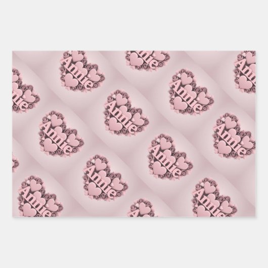 Annie 3D Pink Hearts Wrapping Paper Set (Voorkant 3)