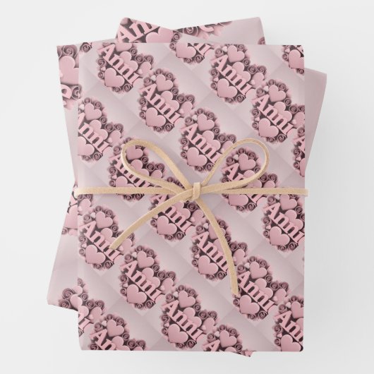 Annie 3D Pink Hearts Wrapping Paper Set (In situ)