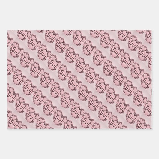 Annie 3D Pink Hearts Wrapping Paper Set (Voorkant)
