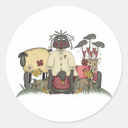 Annie Doll Sheep & Crows Ronde Sticker (Voorkant)