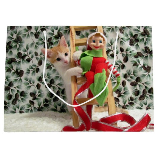 Annie en Elf Kerstmis - Cat/Kitten Gift Bag Groot Cadeauzakje (Voorkant)