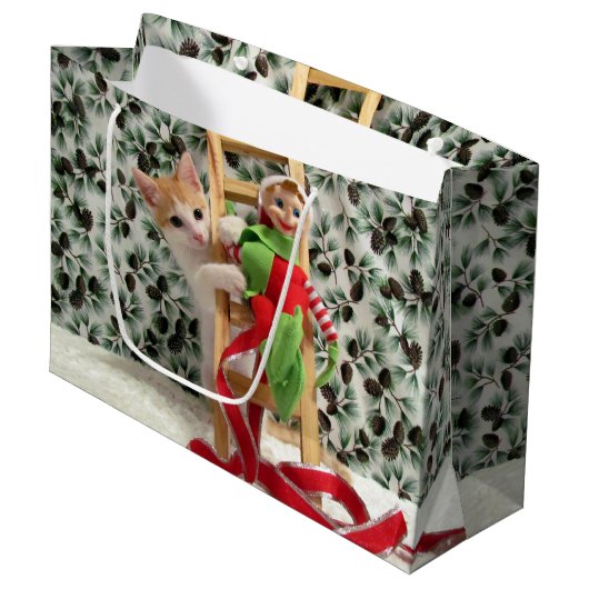Annie en Elf Kerstmis - Cat/Kitten Gift Bag Groot Cadeauzakje (Voorkant Gekanteld)
