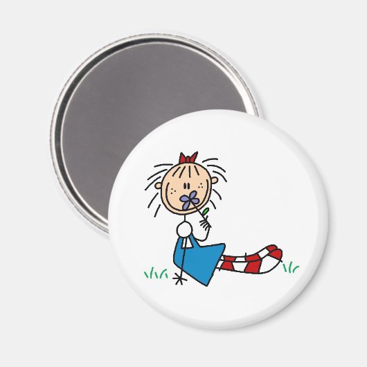 Annie liggend in gras met bloemenmagneet magneet (Voorkant / Achterkant)