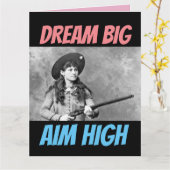 ANNIE OAKLEY AIMING PISTOOL, BIRTHDAY WENSKAARTEN KAART (Gele Bloem)