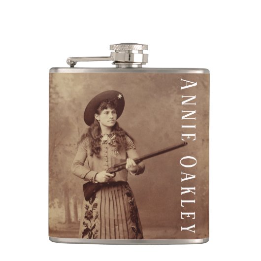 Annie Oakley Sharpschutter Vinyl Wrapped Flask Heupfles (Voorkant)