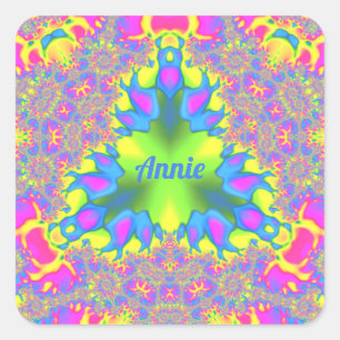 ANNIE ~ Tinten Geel, Groen, Roze, Blauw ~ Vierkant Vierkante Sticker