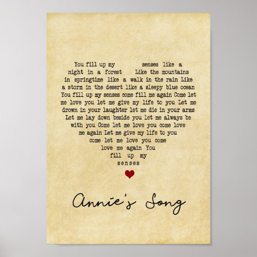 Annie's Song  Heart Song Lyric Print (Voorkant)