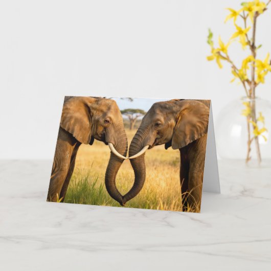Anniversary African Elephants In Savannah Grass Kaart (Gele Bloem)