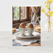 Anniversary Breakfast Brown Eggs In Egg Cups Kaart (Gele Bloem)