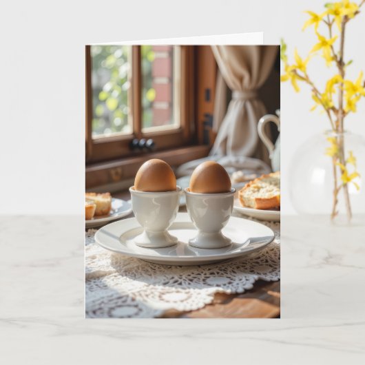 Anniversary Breakfast Brown Eggs In Egg Cups Kaart (Gele Bloem)