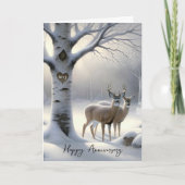 Anniversary Deer with Initials on Tree Heart Feestdagen Kaart (Voorkant)