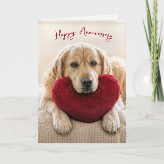 Anniversary Golden Retriever with Heart Pillow Kaart (Voorkant)