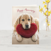 Anniversary Golden Retriever with Heart Pillow Kaart (Gele Bloem)