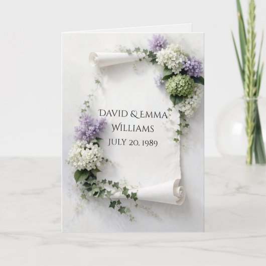 Anniversary Scroll with Lilacs and Hydrangeas  Kaart (Voorkant)