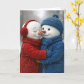 Anniversary Snowman Couple in Snowflakes Kaart (Gele Bloem)