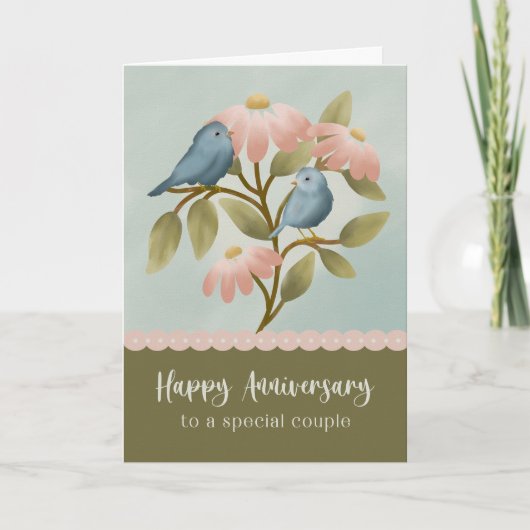 Anniversary to a Special Couple Floral Blue Bird  Kaart (Voorkant)
