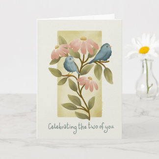 Anniversary Watercolor Blue Birds and Flowers  Kaart