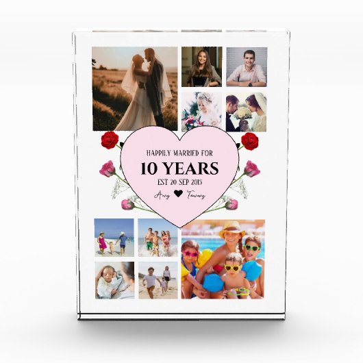 Anniversary With Pink Heart and Roses Photo Block Fotoblokken (Voorkant)