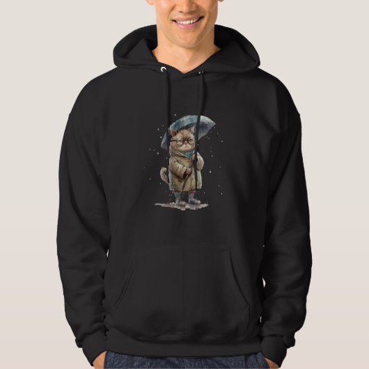 Annoyed cat sad cat with umbrella in the rain grap hoodie (Voorkant)