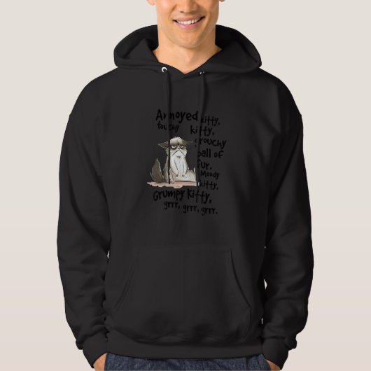 Annoyed Kitty Touchy Kitty Grouchy Ball Of Fur Moo Hoodie (Voorkant)