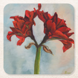 "Ann's Gift" Red Amaryllis Flower Oil Painting Kartonnen Onderzetters