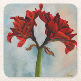 "Ann's Gift" Red Amaryllis Flower Oil Painting Kartonnen Onderzetters