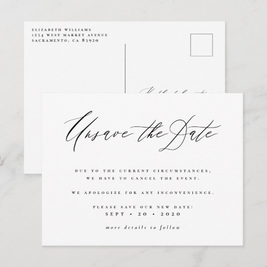 Annuleer de datum Script Nieuwe datum aankondiging (Voorkant / Achterkant)
