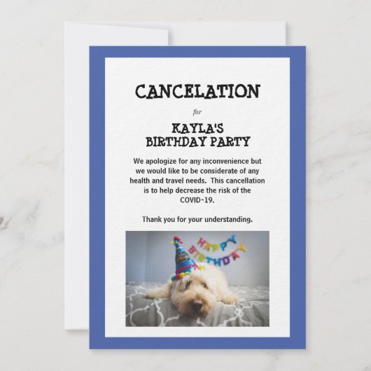 Annulering van de verjaardag van het Corona-virus Kaart (Voorkant)