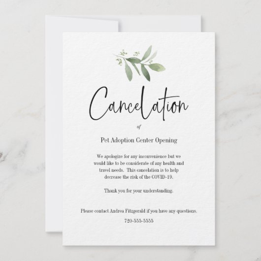 Annulering van gebeurtenissen - COVID 19 Kaart (Voorkant)