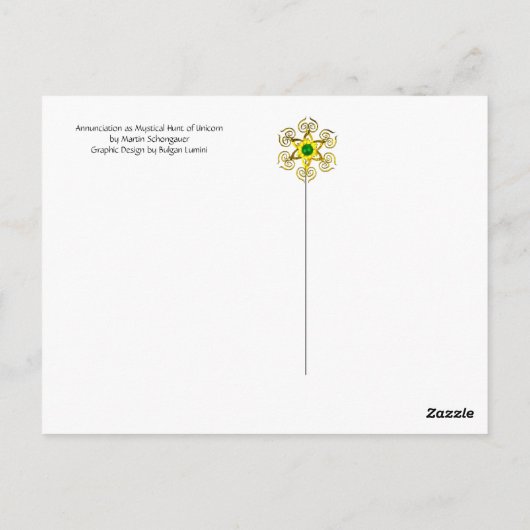 ANNUNCIATIE ALS DE MYSTISCHE HOEVEELHEID UNICORN BRIEFKAART (Achterkant)