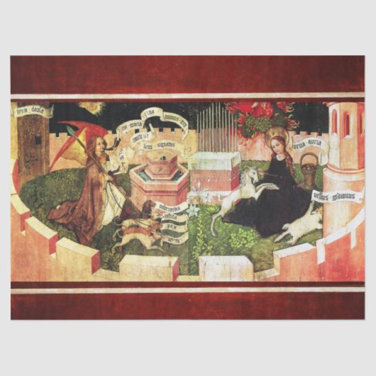 ANNUNCIATIE ALS DE MYSTISCHE HOEVEELHEID UNICORN TISSUEPAPIER (Voorkant)