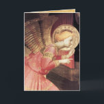 ANNUNCIATIE ANGEL IN GOUD EN PINK FEESTDAGEN KAART<br><div class="desc">Italiaans laatmiddeleeuws meesterwerk uit Fra Beato Angelico ,  Annunciation Angel Detail Italy ,  ontwikkeld met oude ontklede perkamenten en een heldere 3D roze gem steen.</div>