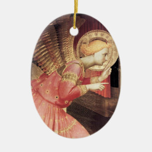ANNUNCIATIE ANGEL IN PINK EN GOLD Gem stone Keramisch Ornament
