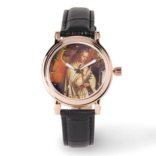 ANNUNCIATION ANGEL, ARCHANGEL GABRIEL PINK PARELTJ HORLOGE (Voorkant)