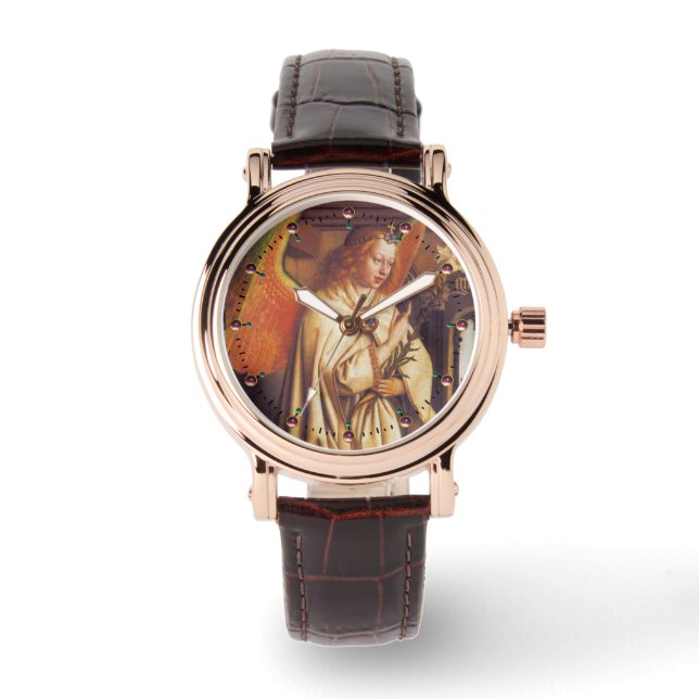 ANNUNCIATION ANGEL, ARCHANGEL GABRIEL PINK PARELTJ HORLOGE (Voorkant)