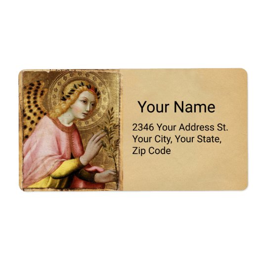 ANNUNCIATION ANGEL door Simone Martini Parchment Etiket (Voorkant)