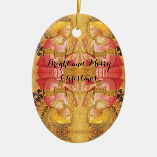 ANNUNCIATION ANGEL IN GOLD PINK Kerstmis Keramisch Ornament (Voorkant)