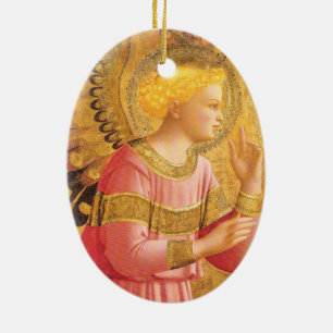 ANNUNCIATION ANGEL IN GOLD PINK Kerstmis Keramisch Ornament